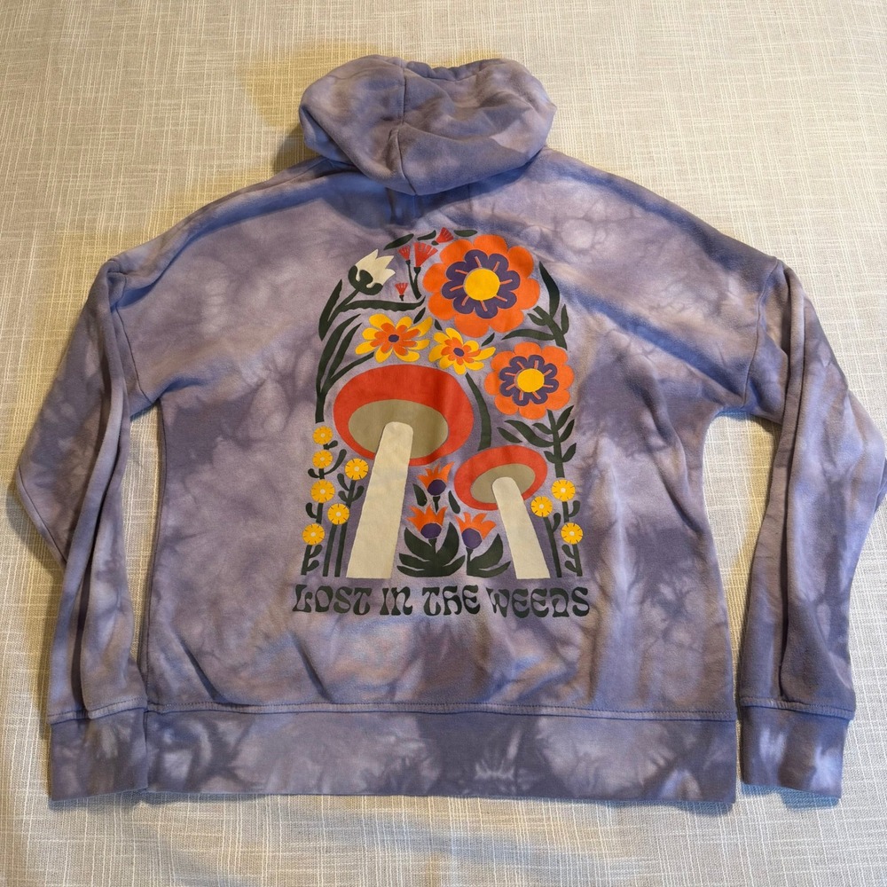 Dravus Purple Tie Dye Lost In The Weeds Mushroom Floral Graphic Hoodie Small